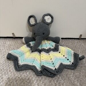 Crochet Elephant Stuffed Animal Gray Multi-Color Toy Handmade